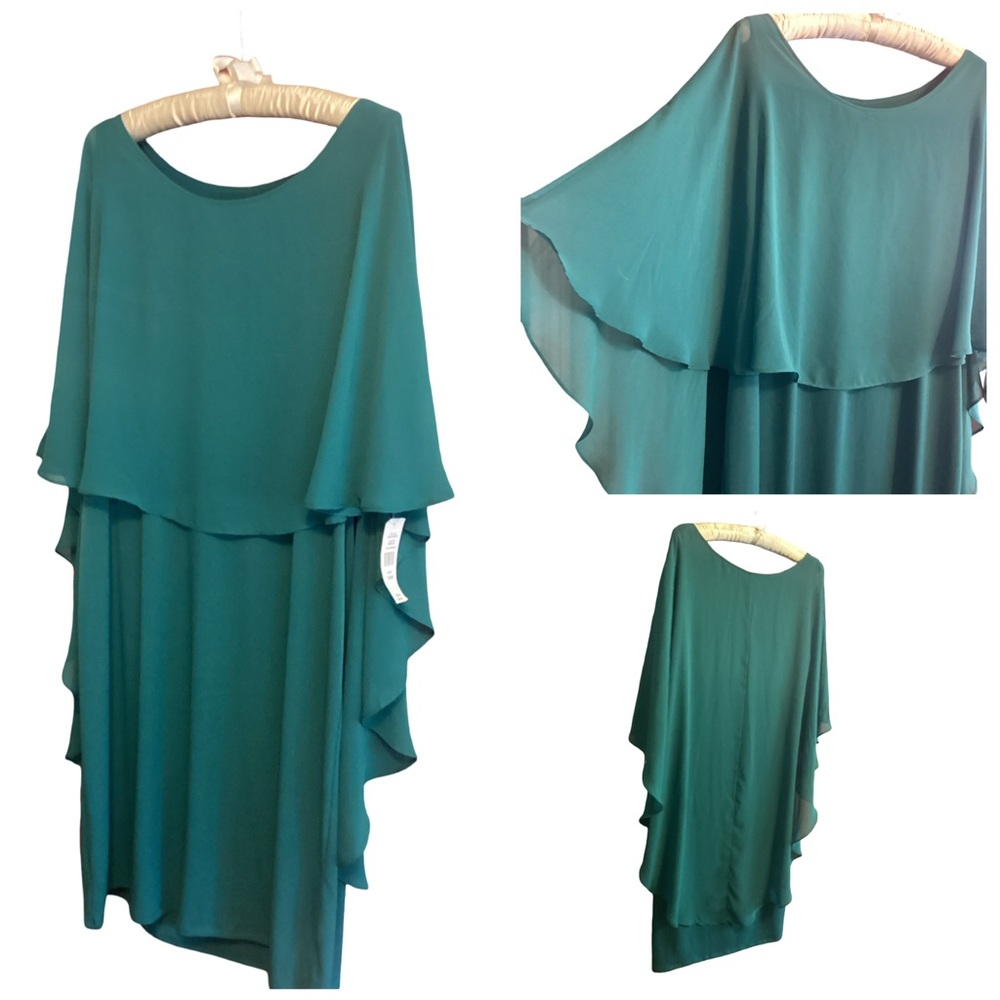 Glamour Teal Asymmetrical Layered Cape Dress